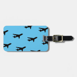 Etiqueta De Bagagem Avião simples clássico preto e azul