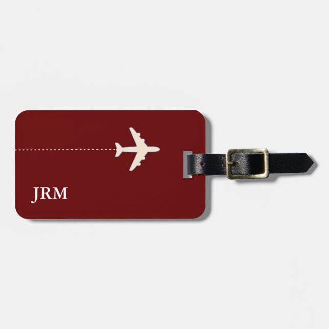 Etiqueta De Bagagem avião simples personalizado viagem vermelho-escuro (Frente Horizontal)