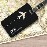 Etiqueta De Bagagem avião viagem branco e preto personalizado<br><div class="desc">Um item elegante com a imagem gráfica de um plano branco a preto (cor personalizada),  para identificar os seus pertences</div>