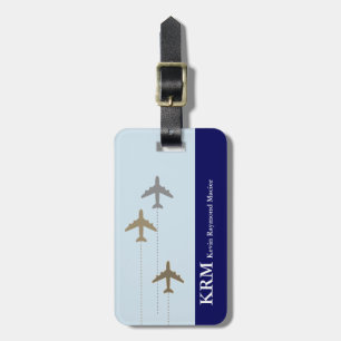 Etiqueta De Bagagem avião viagem personalizado (nome+iniciais) azul