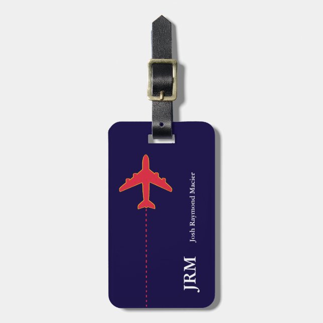 Etiqueta De Bagagem avião viagem vermelho/azul personalizado (Frente Vertical)