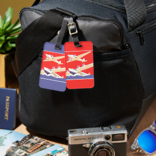 Etiqueta De Bagagem Avião Voador Vintage WPA Colorido