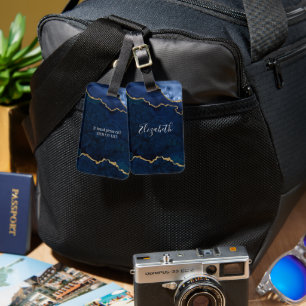 Etiqueta De Bagagem Azul de Geode Marble, Cor de Água Elegante Moderna