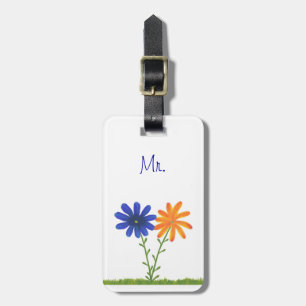 Etiqueta De Bagagem Azul e laranja floresce o Sr. Bagagem Tag