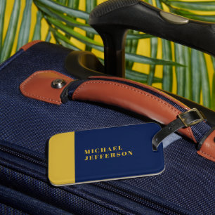 Etiqueta De Bagagem Azul Escuro & Dourado Minimalista Simples Moderno