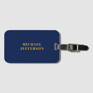 Etiqueta De Bagagem Azul Escuro & Dourado Minimalista Simples Moderno