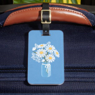Etiqueta De Bagagem Azul floral elegante do frasco de pedreiro das