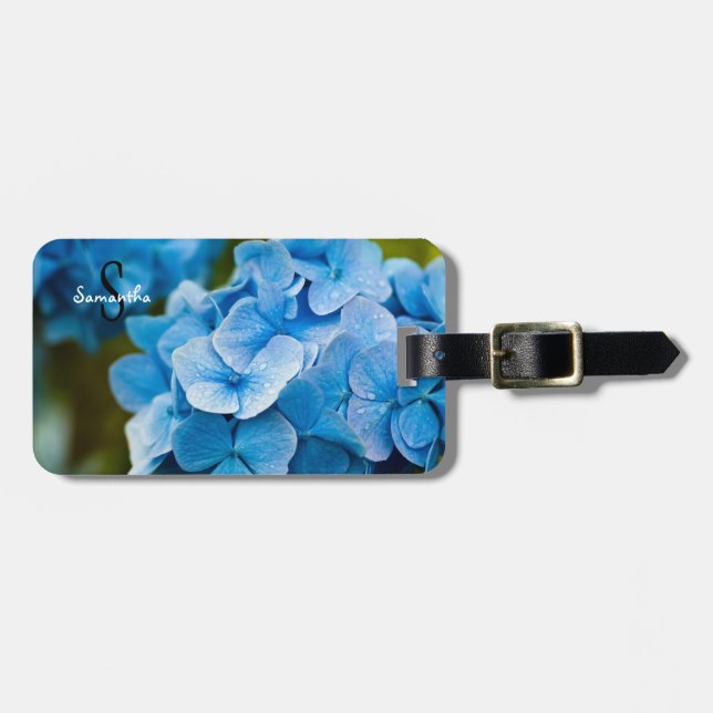 Etiqueta de Bagagem Azul Hydrangea (Frente Horizontal)