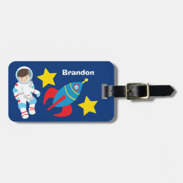 Etiqueta De Bagagem Azul legal Astronauta Roket Ship Kids