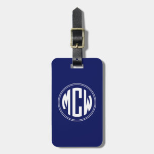 Etiqueta De Bagagem Azul Marinho Círculo Branco Monograma DIY BG