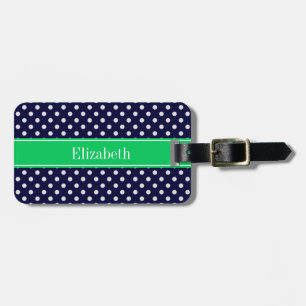 Etiqueta De Bagagem Azul Marinho Com Pontinho Branco Verde Esmeralda M