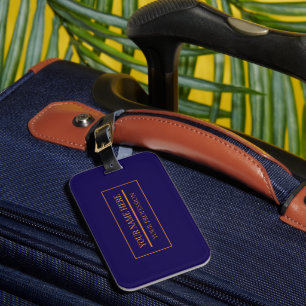 Etiqueta De Bagagem Azul Marinho e Dourado Elegante Moderno