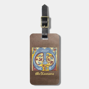 Etiqueta De Bagagem Azul Medieval e Vermelho - Letra iluminada M