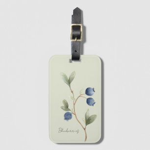 Etiqueta De Bagagem Azul Mirtilos Fruta Borboleta