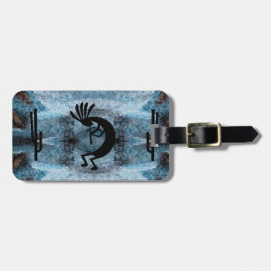 Etiqueta De Bagagem Azul-mosaico do deserto Kokopelli