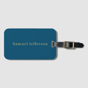 Etiqueta De Bagagem Azul Ouro Profissional Minimalista Moderno Nome