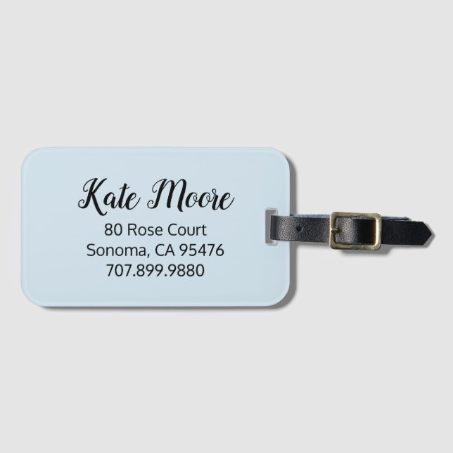 Etiqueta De Bagagem Azul pálido com nome (Frente Horizontal)