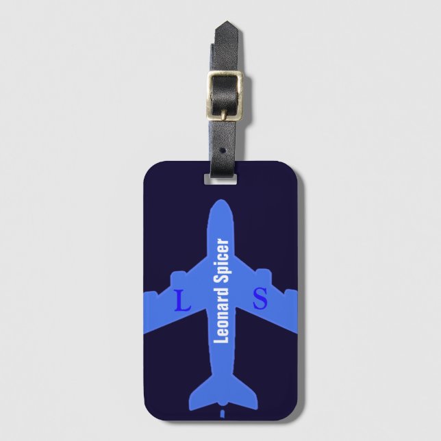 etiqueta de bagagem azul personalizada com nome e  (Frente Vertical)
