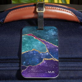 Etiqueta De Bagagem Azul-Puro-Vinha Dourada Agata Monograma