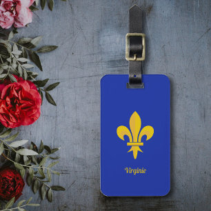 Etiqueta de Bagagem Azul Real com Fleur de Lis Dou
