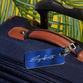 Etiqueta De Bagagem Azul Real Folha Moderno Rótulo de Bolsa com Nome