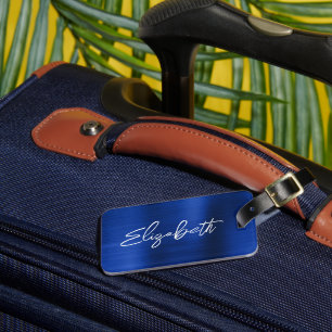 Etiqueta De Bagagem Azul Real Folha Moderno Rótulo de Bolsa com Nome