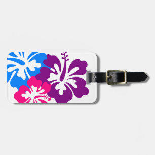 Etiqueta De Bagagem Azul tropical retro & roxo do rosa das flores