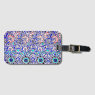 Etiqueta De Bagagem Azul Vintage rosa Corncockle de William Morris