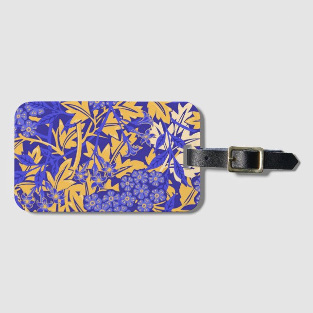 Etiqueta De Bagagem Azul vívido e ouro amarelo (Frente Horizontal)