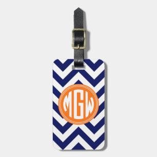 Etiqueta De Bagagem Azul Wt LG Chevron Laranja Círculo Monograma DIY B