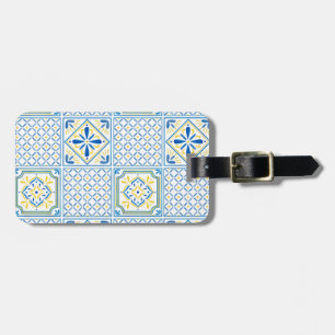 Etiqueta De Bagagem Azulejo Italiano Mediterrâneo Azul e Amarelo