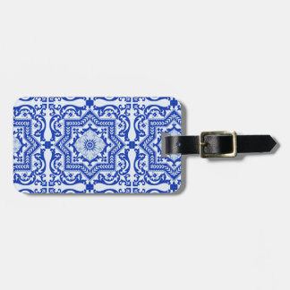 Etiqueta De Bagagem Azulejo Vintage, Estilo Cerâmico Rachado Azul