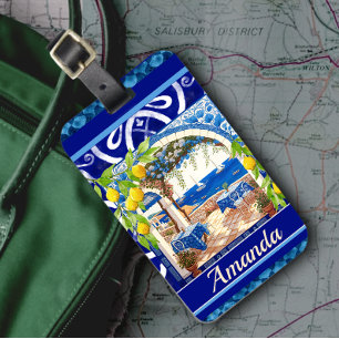 Etiqueta De Bagagem Azulejos de citrinos majolica do Mediterrâneo sici