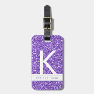 Etiqueta De Bagagem Bagagem De Glitter Roxo, Girly Modern, Monogramas