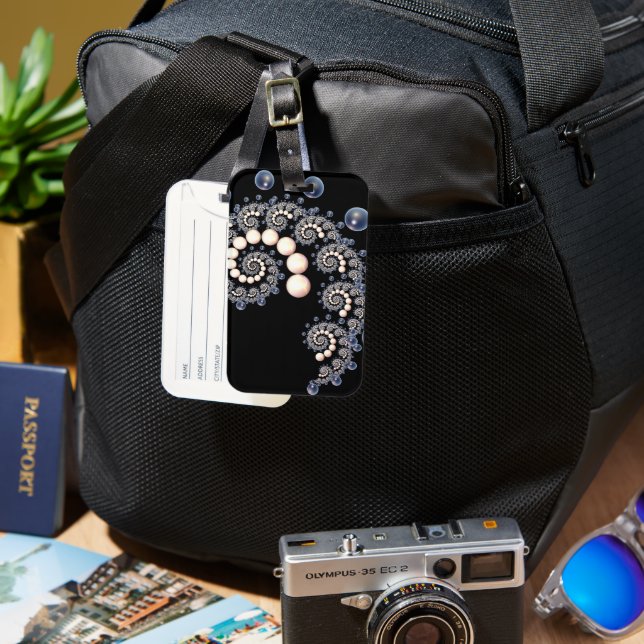 Etiqueta De Bagagem Bagagem de marfim e de pérolas azuis (Frente e Verso)