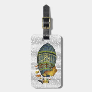 Etiqueta De Bagagem Balão de Ar Quente Cilíndrico Azul