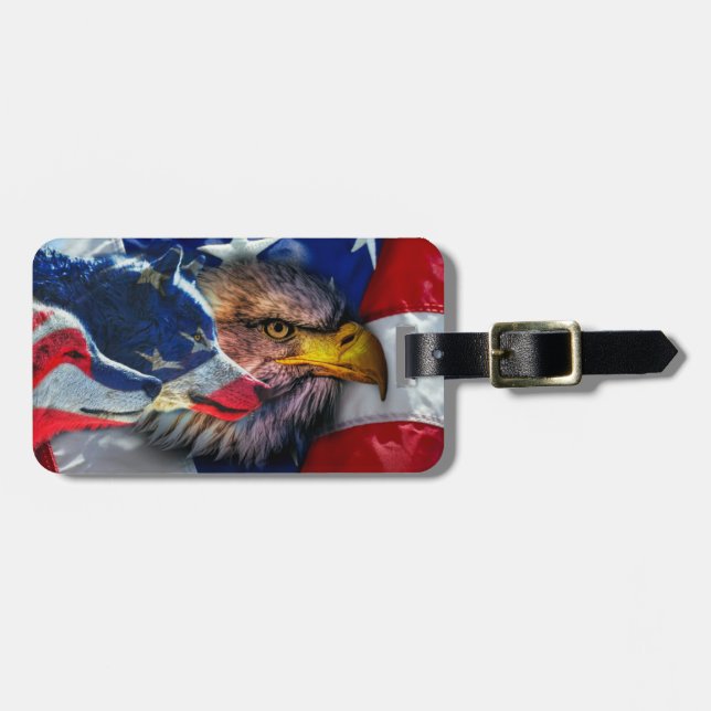 Etiqueta De Bagagem Bald Eagle Wolf American Flag (Frente Horizontal)