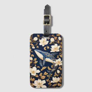 Etiqueta De Bagagem Baleia Azul Elegante William Morris Inspirou Flora