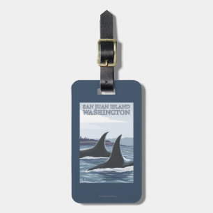 Etiqueta De Bagagem Baleias #1 da orca - ilha de San Juan, Washington