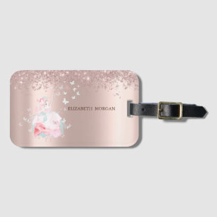 Etiqueta De Bagagem Ballerina Butterflies Confetti Rosa Dourada