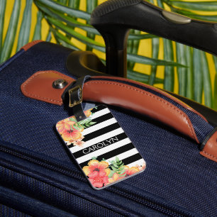 Etiqueta De Bagagem Bandas Brancas Florais Personalizadas