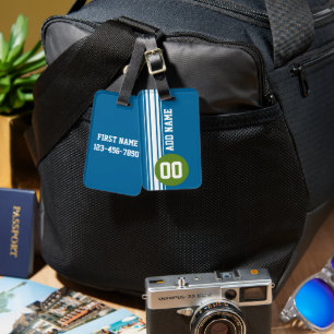 Etiqueta De Bagagem Bandas de corridas de vinhetas azuis e verdes