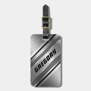 Etiqueta De Bagagem Bandas de Prata Masculinas Faux Design Monogramas