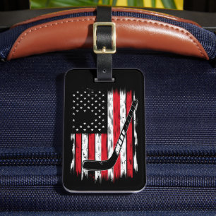 Etiqueta De Bagagem Bandeira Americana de Hóquei Esportes Retro Vintag