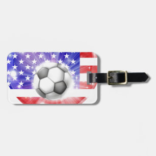 Etiqueta De Bagagem Bandeira americana do coração do futebol
