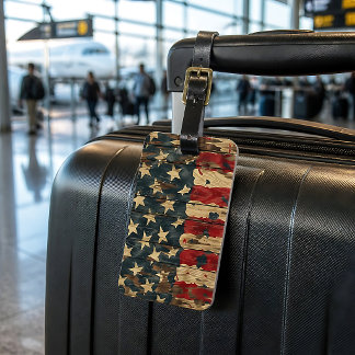 Etiqueta De Bagagem Bandeira Americana Rústica