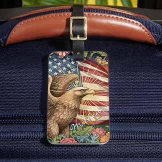 Etiqueta De Bagagem Bandeira Americana Vintage, Águia, Arte Patriótica