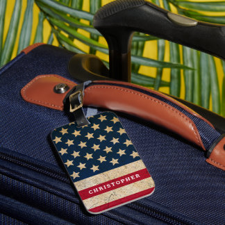 Etiqueta De Bagagem Bandeira Americana Vintage Nome e Endereço Persona