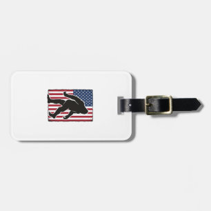 Etiqueta De Bagagem Bandeira Americana Vintage Silhueta de Pé Grande V