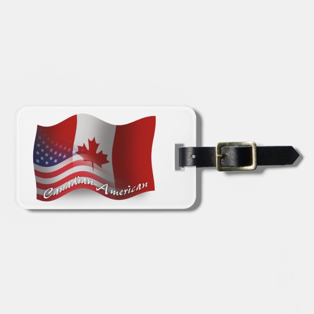 Etiqueta De Bagagem Bandeira de ondulação Canadense-Americana (Frente Horizontal)